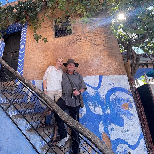 Standing in front of a building in Chefchaouen Morocco